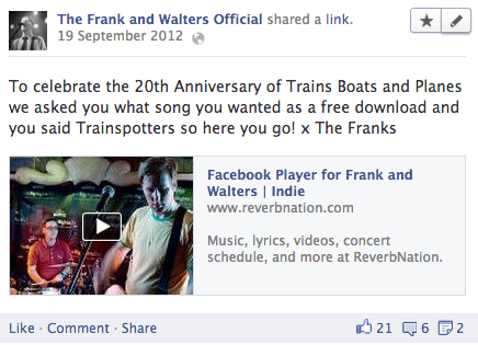 screenshot of the Frank and Walters Facebook page offering a free download