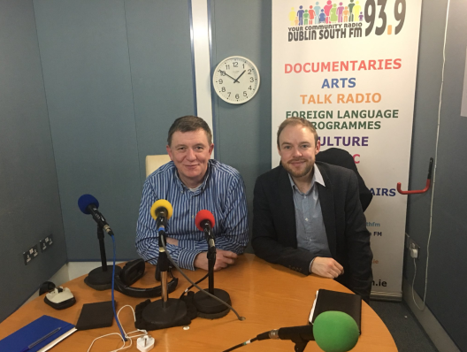 A picture from Dublin South FM's radio studio with Joseph Dalton and Social Media Strategist Cian Corbett