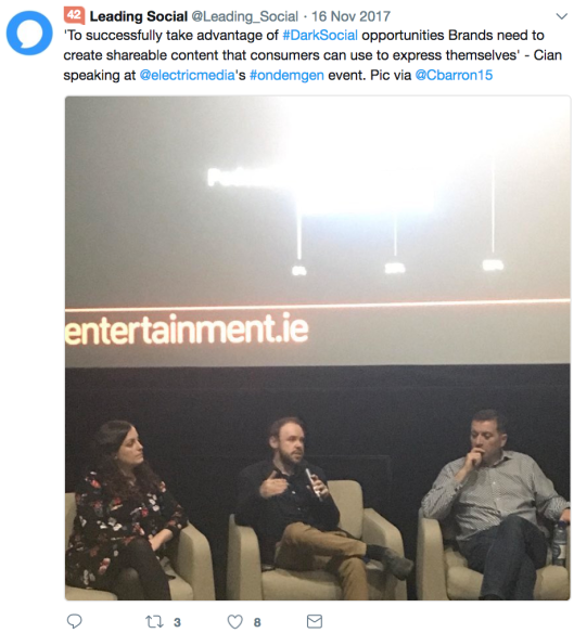 Cian Corbett discussing the On Demand generation at Electric Media's #OnDemGen event at Odeon Cinema
