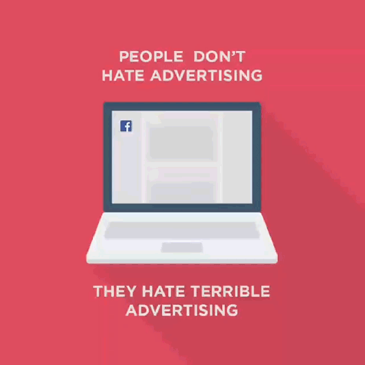 Gif of a computer showing the Cian Corbett quote - People Don't Hate Advertising - they hate terrible advertising